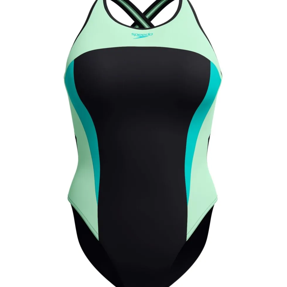 Speedo High Neck Splice Cross Back Badpak Dames - turquiose gem