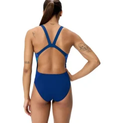 Speedo Placement Printed Leaderback Badpak Dames - pixel pool/navy