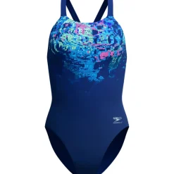 Speedo Placement Printed Leaderback Badpak Dames - pixel pool/navy