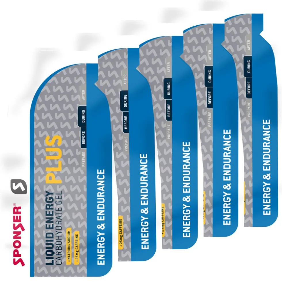 SPONSER Liquid Energy Plus - Koolhydraat Gel + Cafeïne - Sachet - 5x35g
