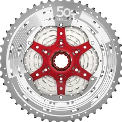 Cassettes < SunRace CSMZ90 Cassette 12-speed - 11-50 - metallic silver / red