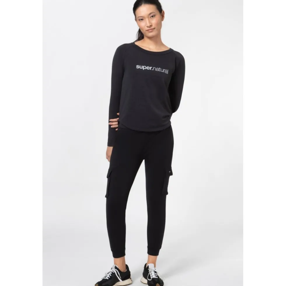 SUPER.NATURAL Everyday Crew Shirt met Lange Mouwen Dames - Jet Black/Fresh White