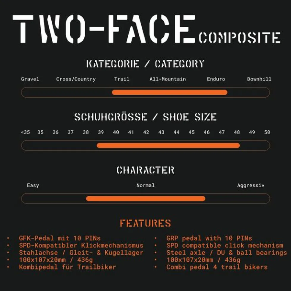 Tatze TWO-FACE Composite Hybridpedalen - zwart
