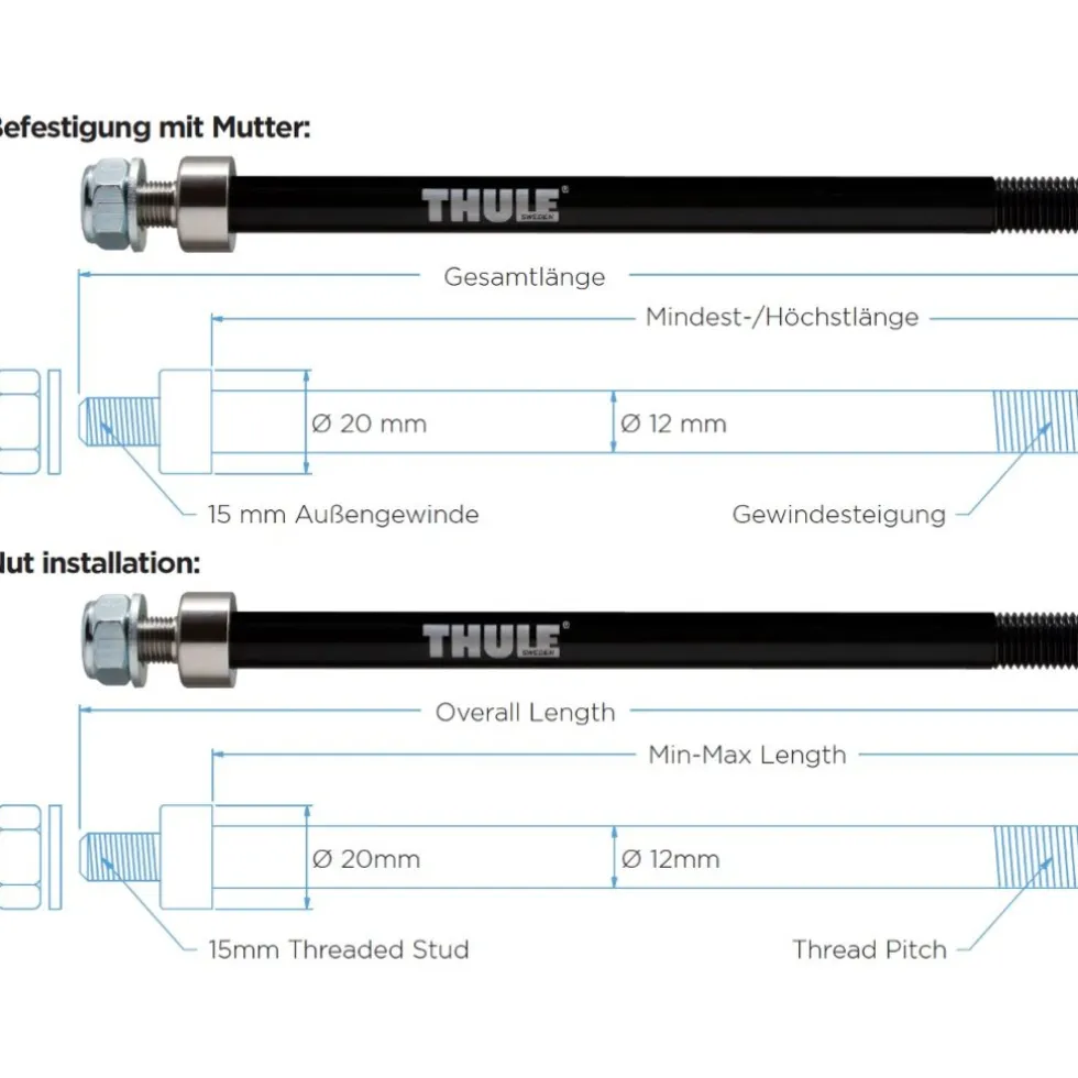 Thule Thru Axle Adapter - 12x197mm - Fatbike - zwart