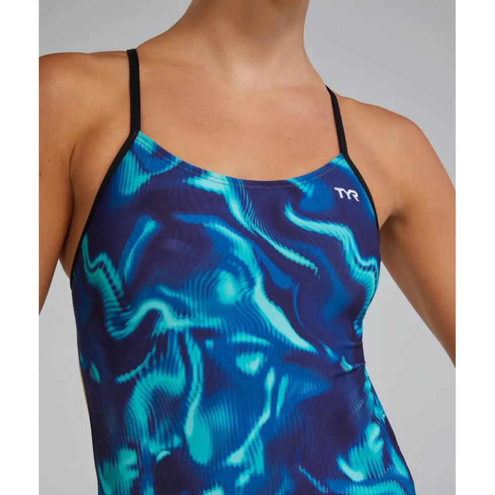 TYR Waveform Durafast Elite® Cutoutfit Badpak Dames - blauw/groen