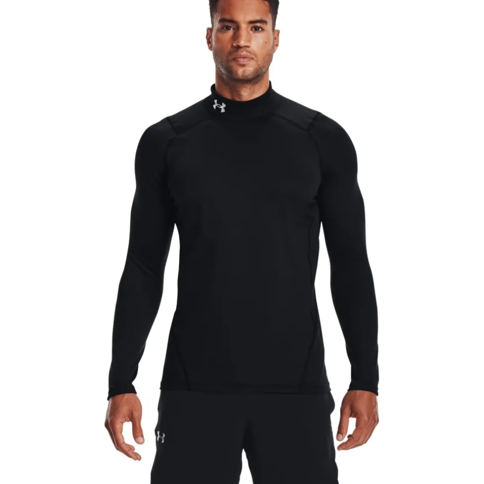 Under Armour ColdGear® Fitted Mock Shirt met Lange Mouwen Heren - Zwart/Wit