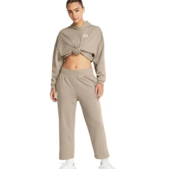 Under Armour UA Rival Terry Wide Leg Crop Broek Dames - Timberwolf Taupe Full Hthr/White
