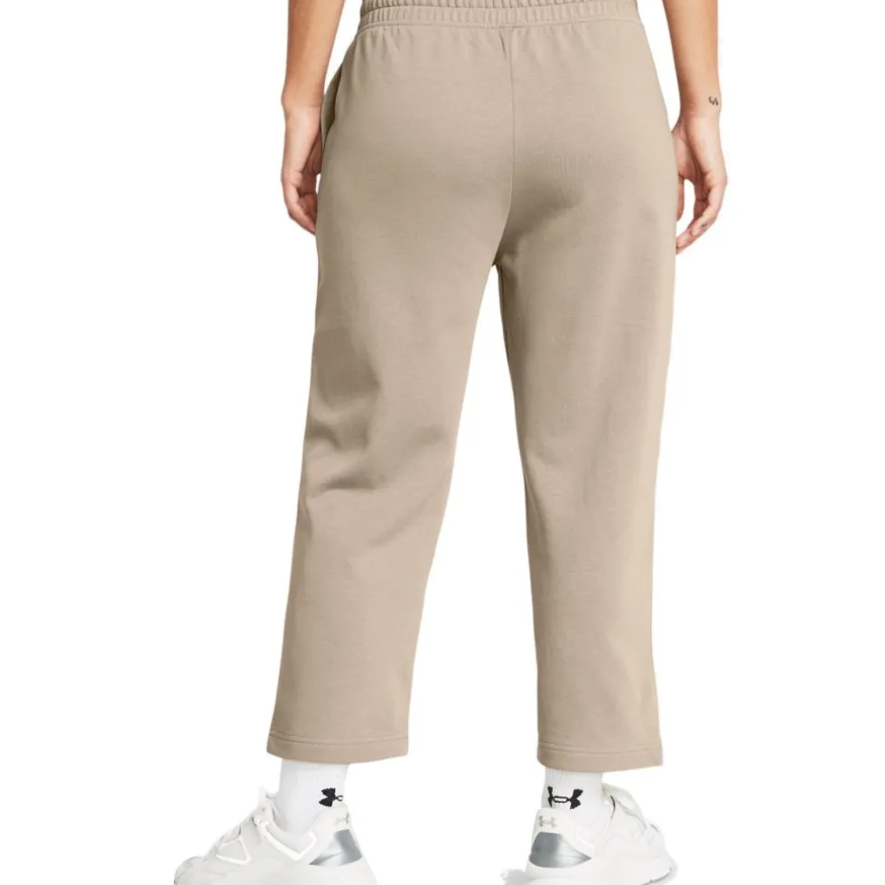 Under Armour UA Rival Terry Wide Leg Crop Broek Dames - Timberwolf Taupe Full Hthr/White