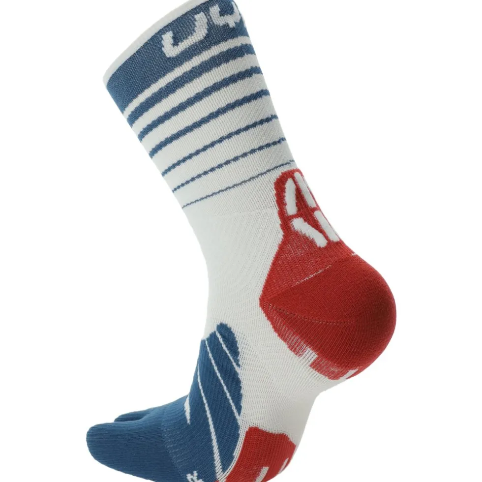 UYN Runner's Five Sokken Heren - White/Blue Poseidon/Red