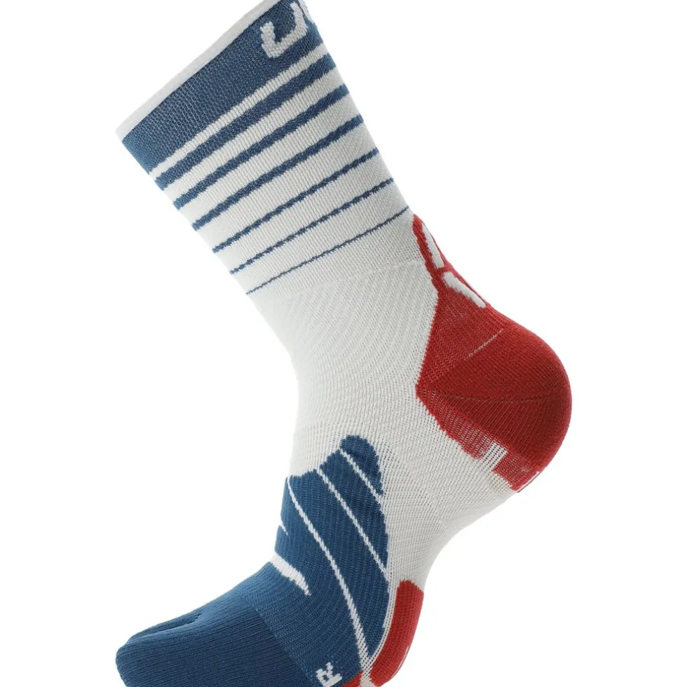 UYN Runner's Five Sokken Heren - White/Blue Poseidon/Red