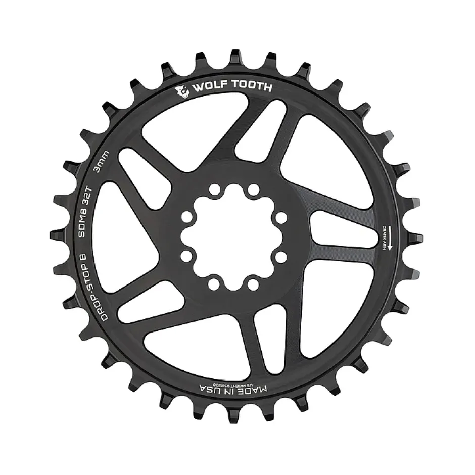 Kettingbladen < Wolf Tooth Kettingblad voor SRAM 8-Bolt Direct Mount | Drop-Stop B | 3mm Offset | Boost - zwart