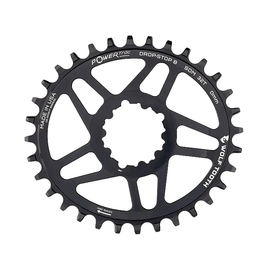 Kettingbladen < Wolf Tooth PowerTrac Elliptical Direct Mount Kettingblad voor SRAM BB | Oval | Drop Stop B | 0mm Offset - zwart