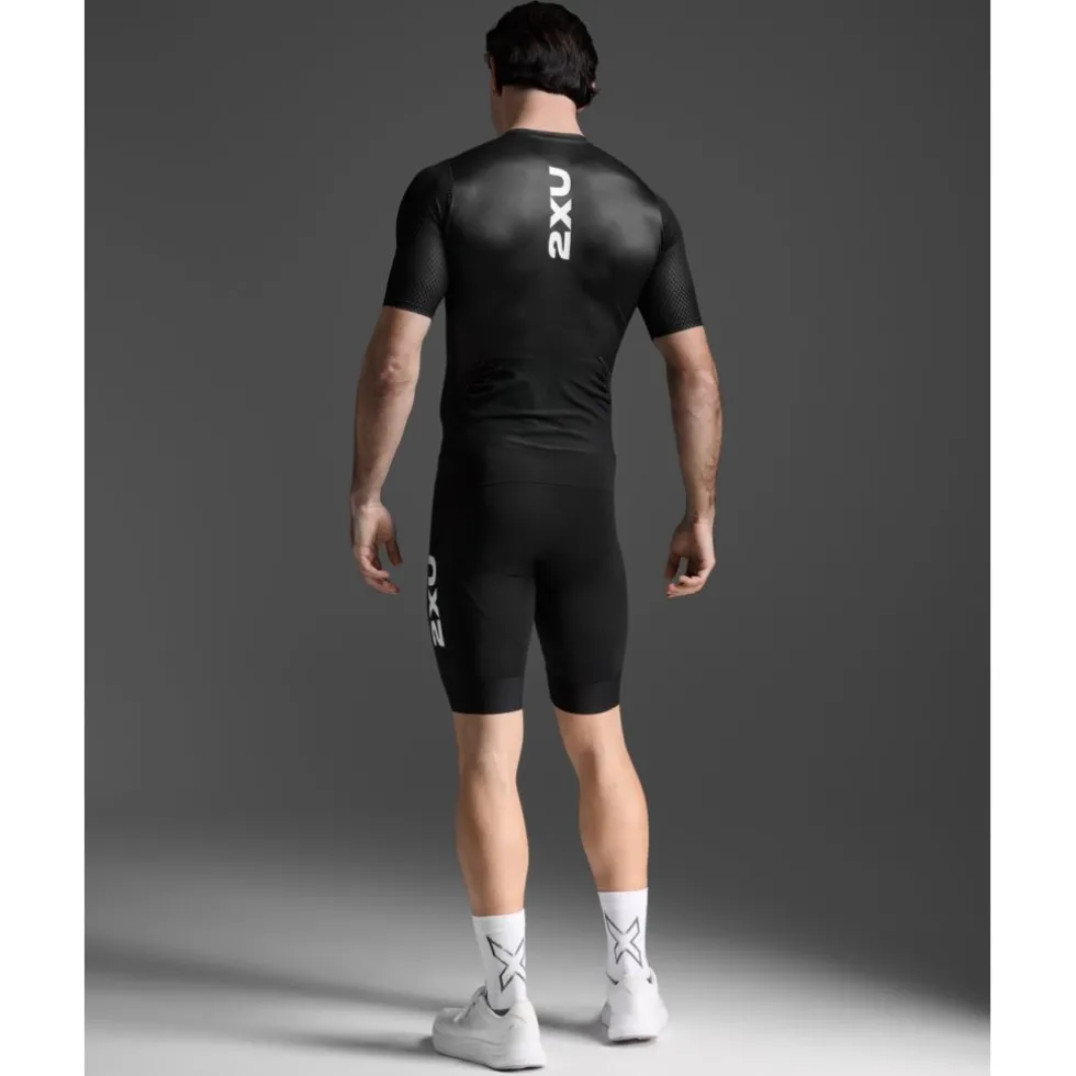 2XU Aero Hex Sleeved Trisuit Heren - zwart/wit
