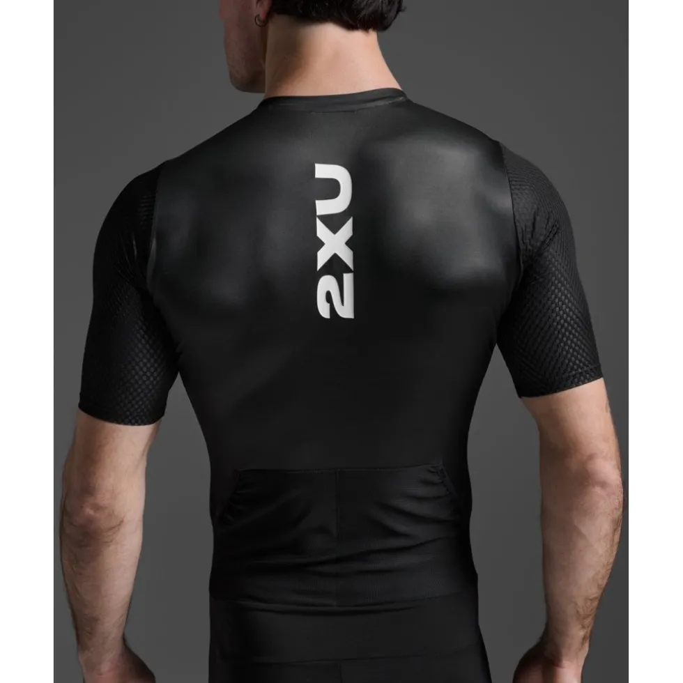 2XU Aero Hex Sleeved Trisuit Heren - zwart/wit