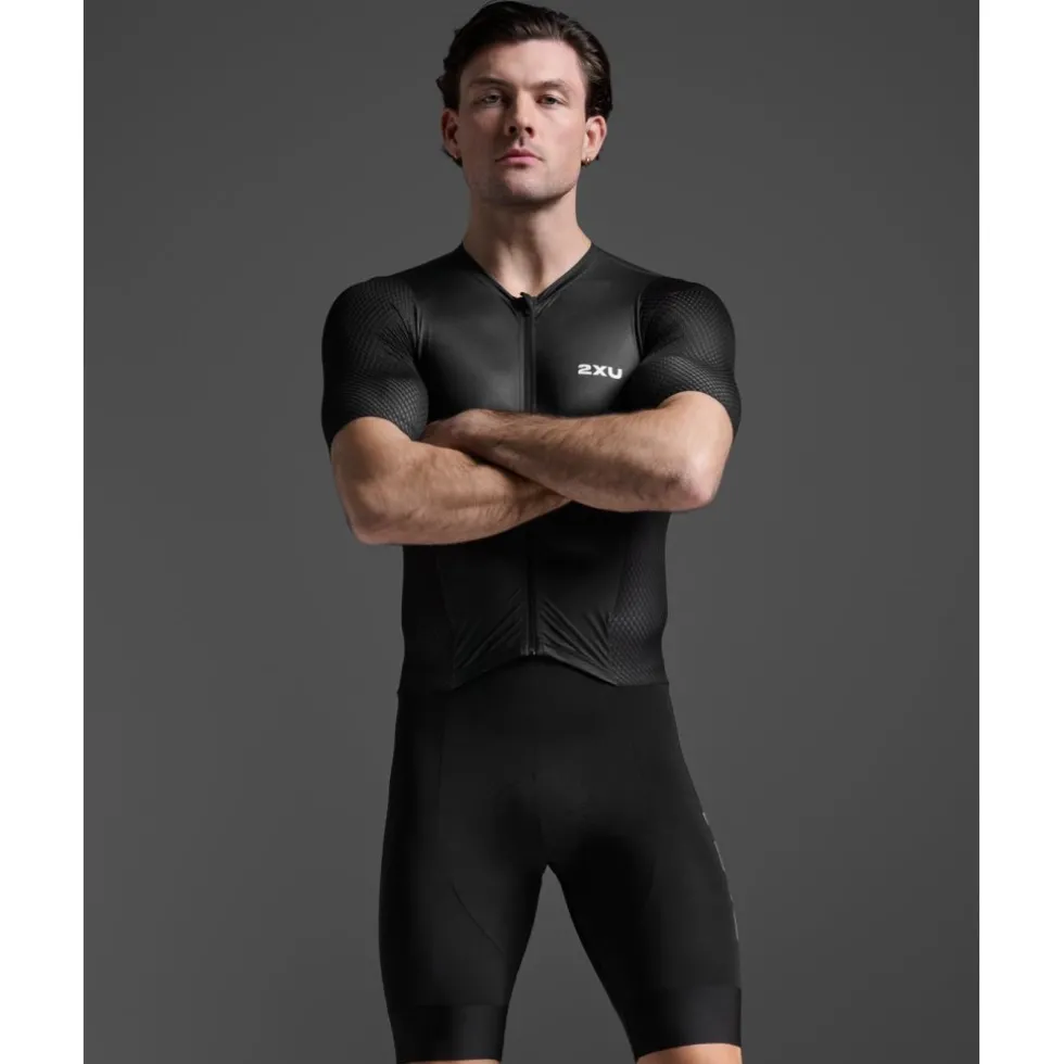 2XU Aero Hex Sleeved Trisuit Heren - zwart/wit