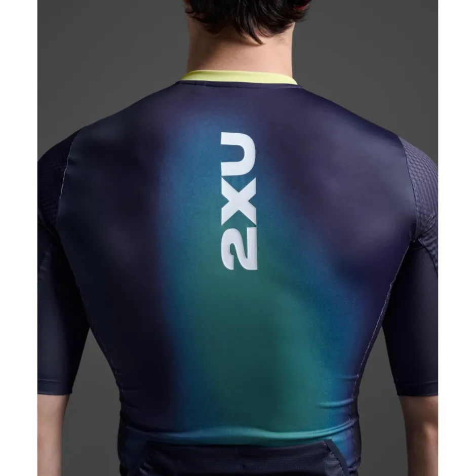 T-Shirts & Tops < 2XU Aero Hex Triathlon Top Heren - midnight/cool matcha