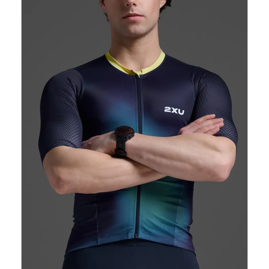 T-Shirts & Tops < 2XU Aero Hex Triathlon Top Heren - midnight/cool matcha