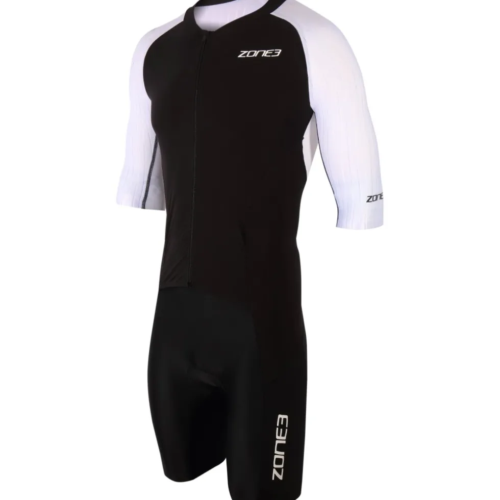 Zone3 Lava Long Distance Full Zip Trisuit met Korte Mouwen Heren - zwart/wit/rood